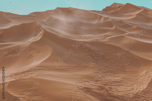 3d rendering of wavy sand dunes with dust