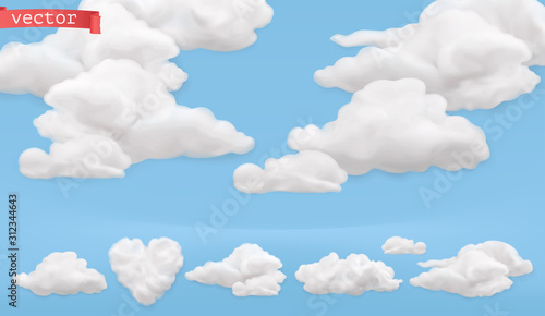 Clouds cartoon. Sky, 3d realistic vector icon set