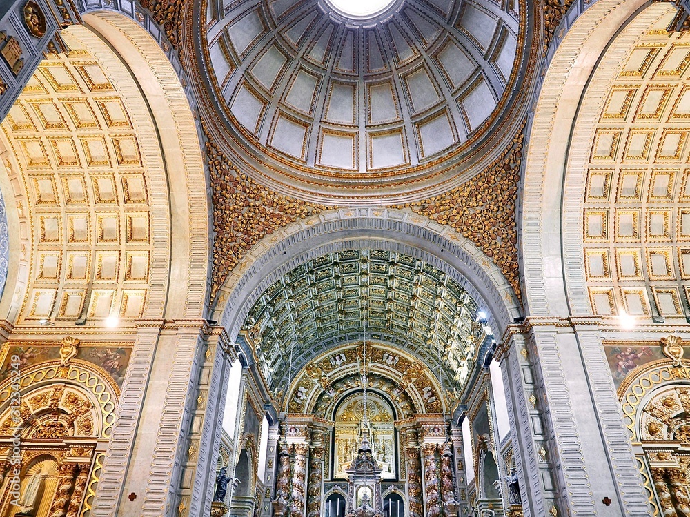 Inside the City church of Nazare named Nossa Senhora at the Atlantic ocean coast of Portugal