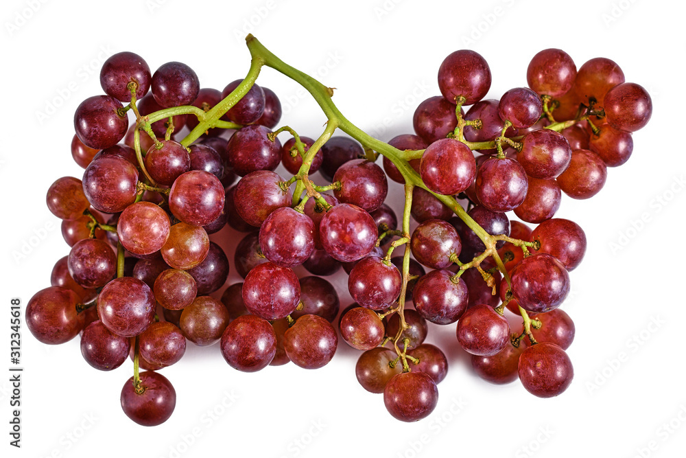 Bunch of fresh raw crimson seedless pink grapes on white background Bunch of fresh raw crimson seedless pink grapes on white background