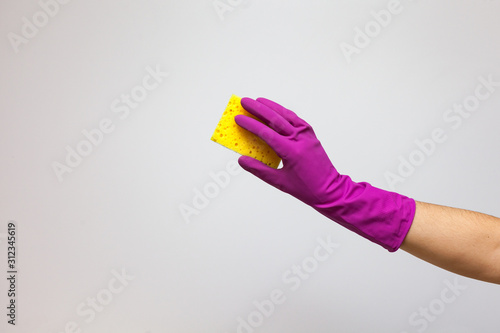 cleaning hand with gloves closeup