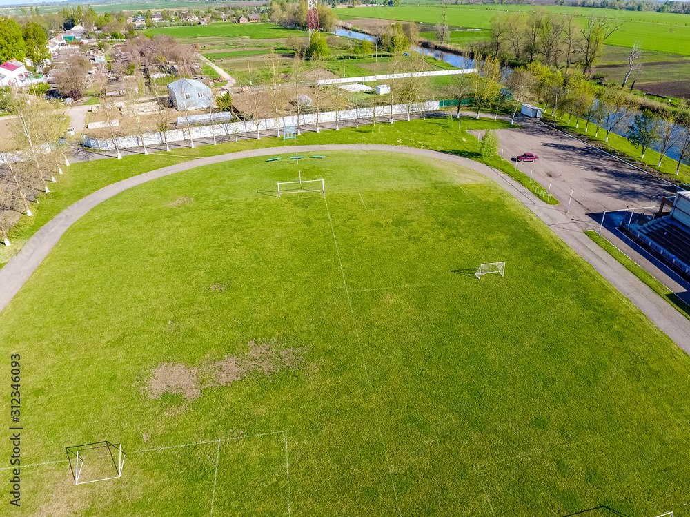 Top view of a rural stadium. Football stadium.