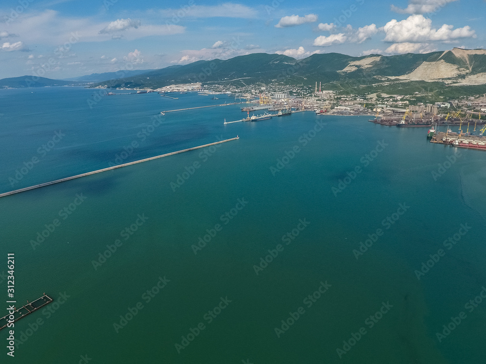 Top view of the bay Tsemess. Mol - building to stop the waves.