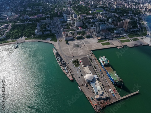 Top view of the marina and quay of Novorossiysk