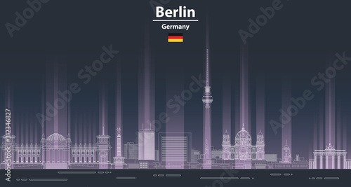 Berlin cityscape at night line art style vector illustration. Detailed skyline poster