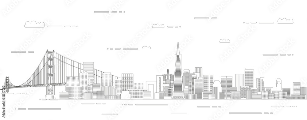 San Francisco cityscape line art style vector illustration
