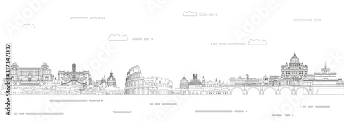 Rome cityscape line art style vector illustration