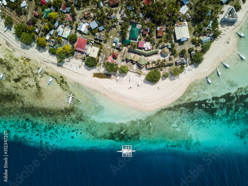Scenic Aerial Bird's Eye View Drone Picture of the White Sand Beach of Pamilacan Island in Panglao, Bohol, Philippines