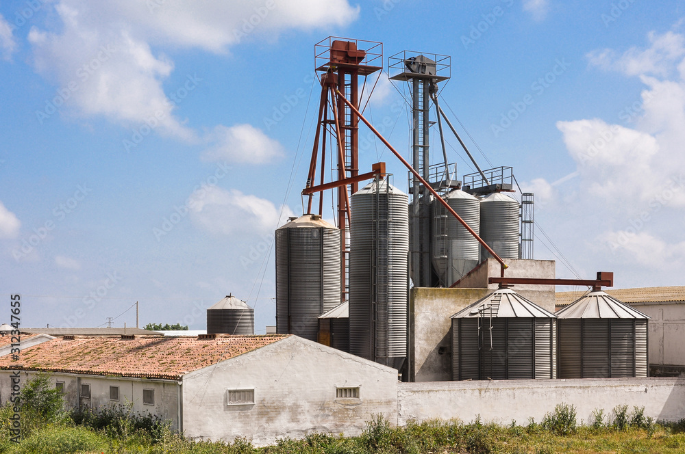 Obraz premium Industrial tanks on the outskirts of Santo Domingo de la Calzada, La Rioja, Spain