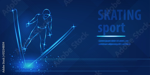 Skiing freestyle speed race skating sport blue neon