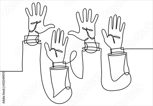 Continuous line, drawing of hand is lifting vector illustration.