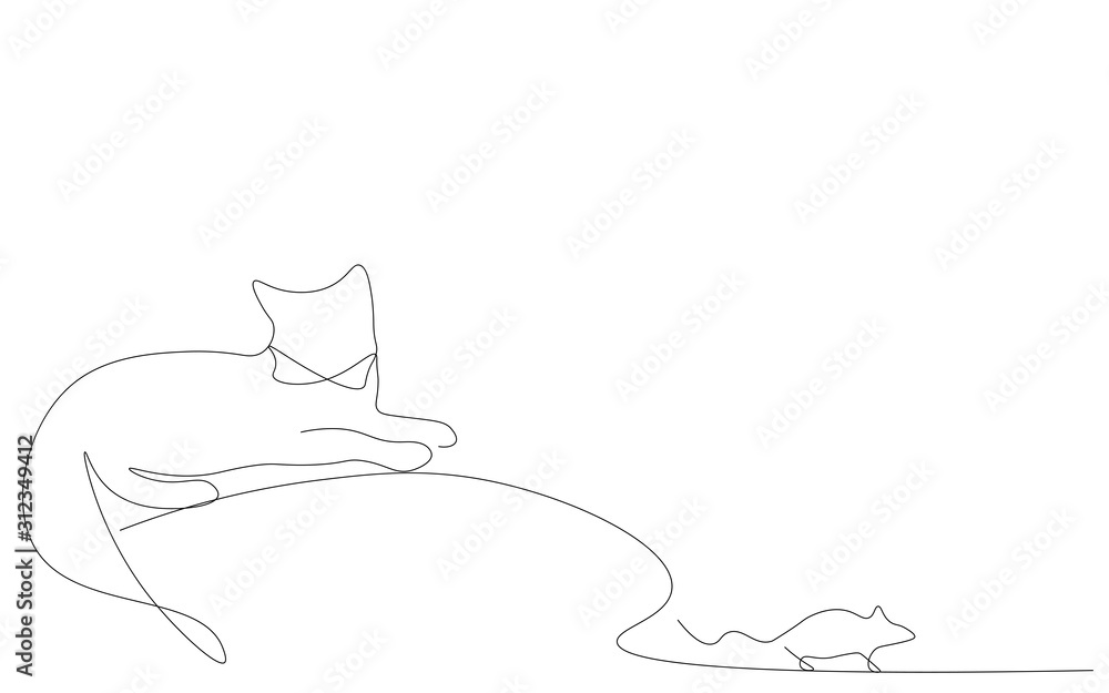 Cat with mouse line drawing vector illustration Cat with mouse line drawing vector illustration