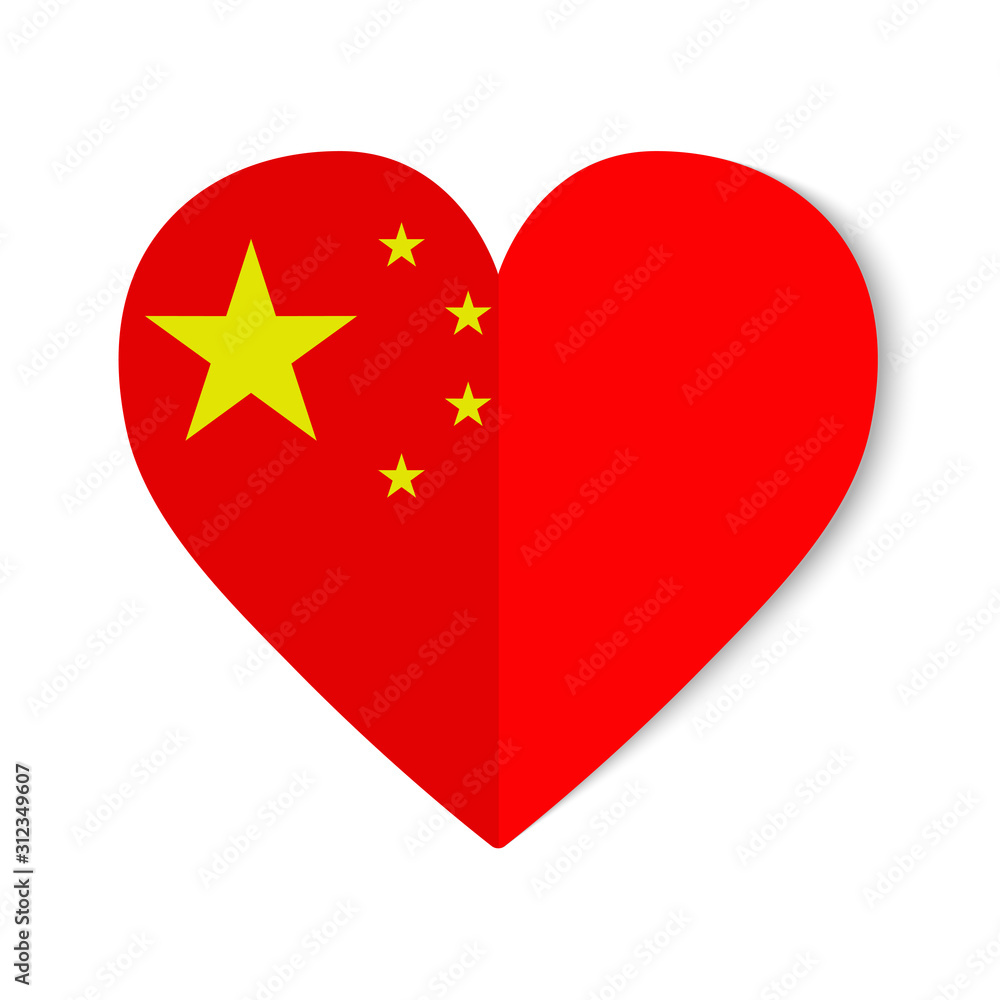 China flag with heart icon on white background China flag with heart icon on white background