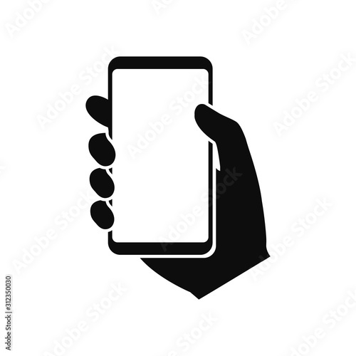 Hand holding smartphone. Vector illustration icon