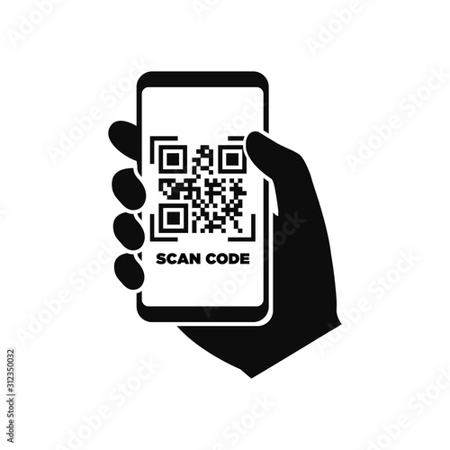 Scan QR code flat icon with phone. Barcode. Vector illustration.