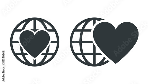 Globe with heart icon. Vector illustration