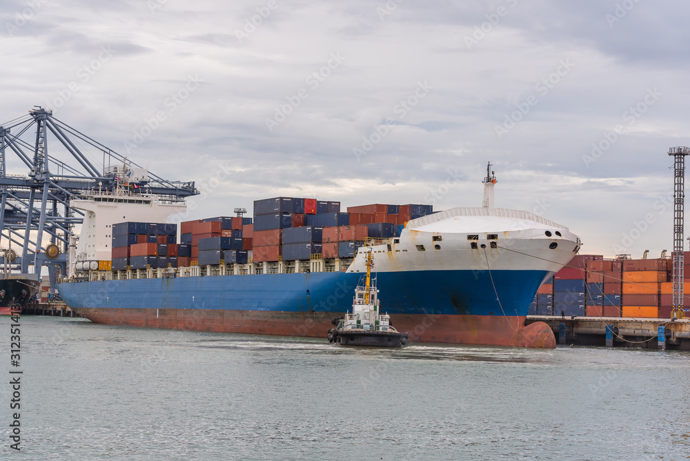 Fototapeta premium Logistic import export cargo ship transportation harbour terminal, sea transport for international trade.