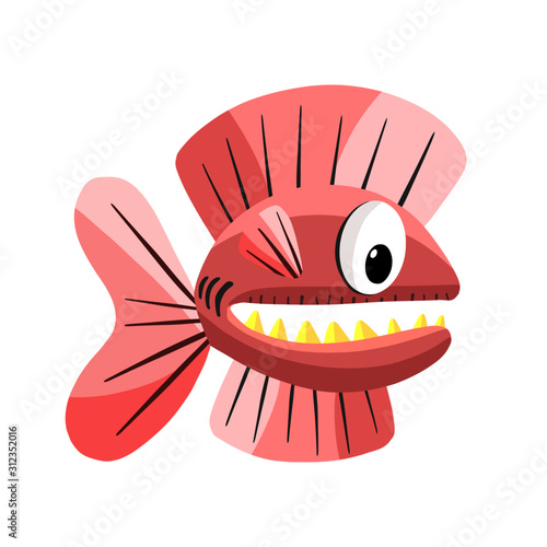 Cartoon Fun Fish Shark Underwater Vector Illustration 
