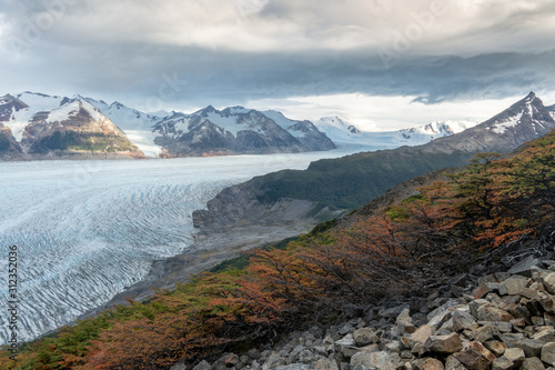 Glacier Grey with Mountains during Autumn photo