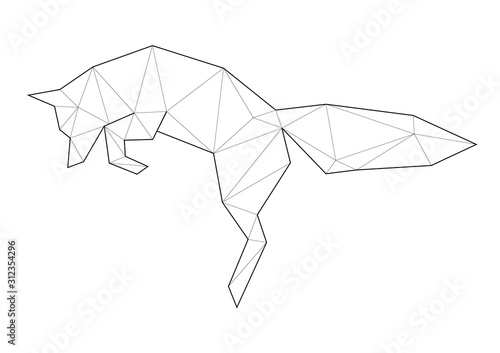 Low poly art of animals. Jumping fox. Good for wall decoration. Printable images. Suitable for coloring pages.