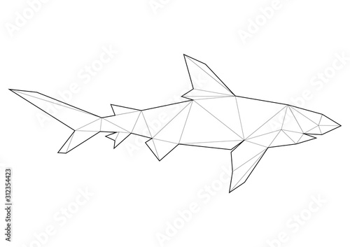 Low poly art of animals. Shark. Good for wall decoration. Printable images. Suitable for coloring pages.