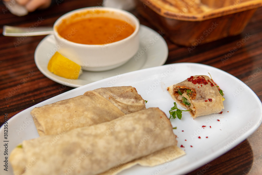 Vegetarian Cig Kofte Wrap with Soup Vegetarian Cig Kofte Wrap with Soup