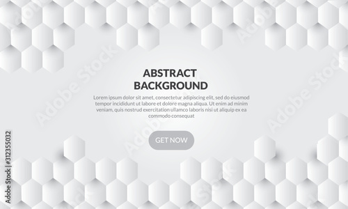 3D Abstract white geometric  shape from gray hexagon .Brick wall squares texture. Panoramic Solid Surface background.Creative design minimal modern wallpaper and banner . Vector Illustr