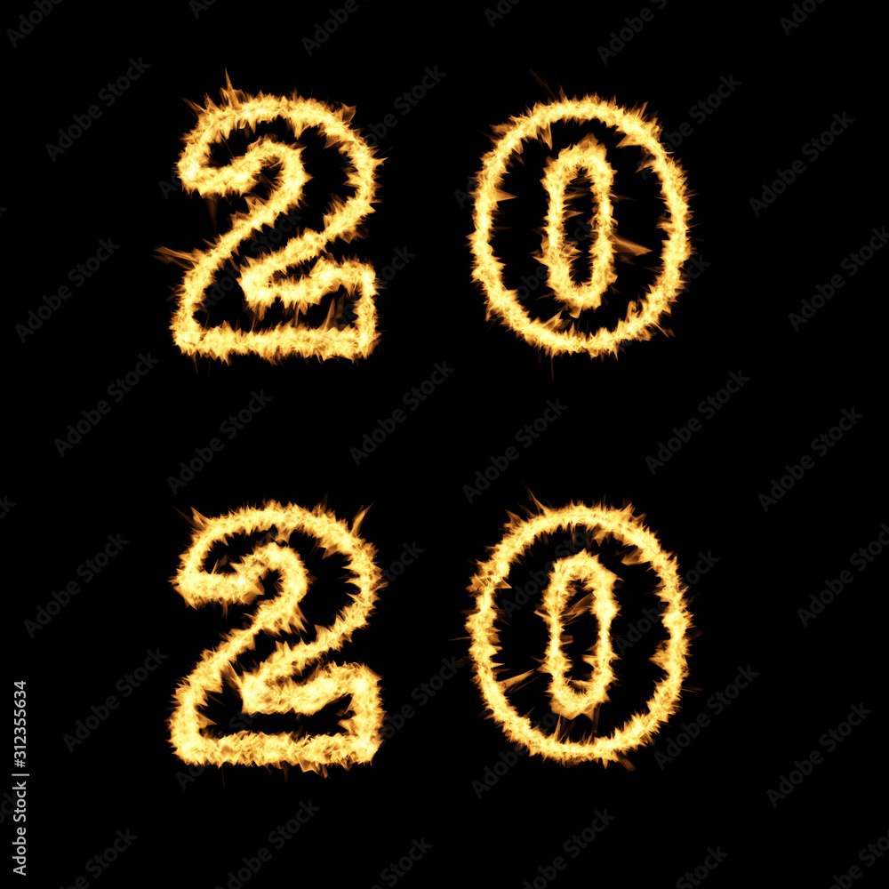 Year 2020 Text with Burning Flames Effect Year 2020 Text with Burning Flames Effect