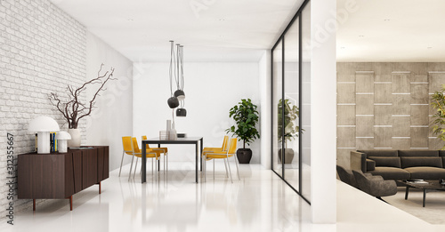 large luxury modern minimal bright interiors room mockup illustration 3D rendering © 3DarcaStudio