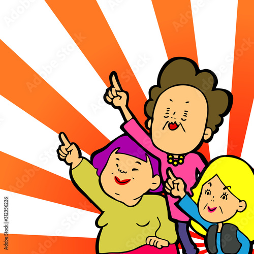 大阪のおばちゃん指さし集中線