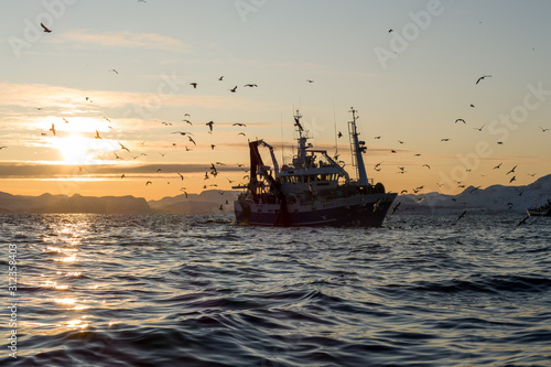 Fishing Boat Norway Sunset Ice