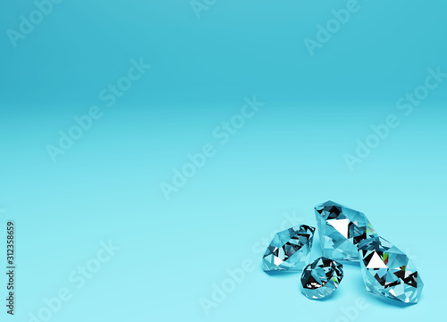輝き放つ複数のダイヤモンド3DCG画像