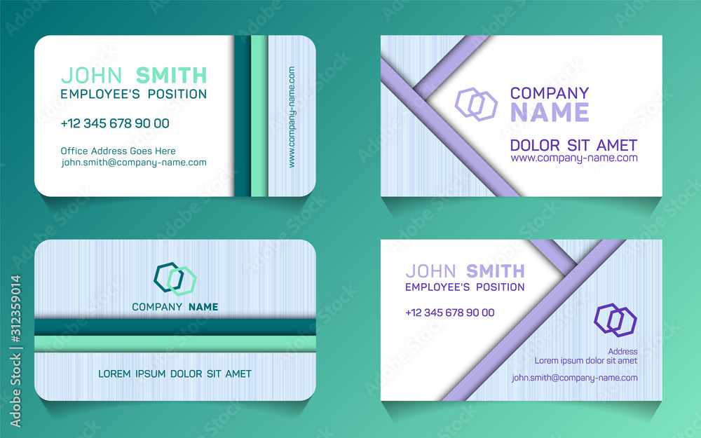 Fototapeta premium Stylish business card minimal idea vector templates set. Modern business card graphic design with place for logo, company name, employee's position, phone number, website and office address.
