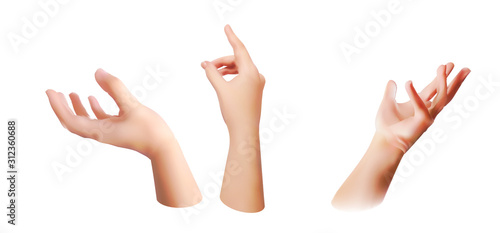 Realistic Vector gesture set, Body language concept. Hands signs - interactive communication Vector set. Hand in different positions. Female gestures for showing and pointing, holding and representing