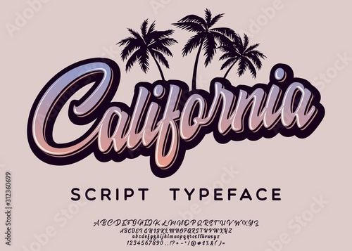 California. Vintage brush script. Handmade font. Retro Typeface. Vector font illustration.