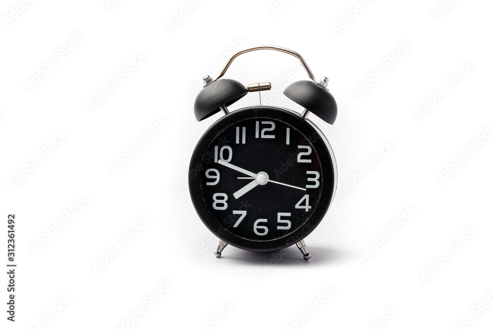 black alarm clock isolated on white background black alarm clock isolated on white background