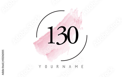 Number 130 Watercolor Stroke Logo Design with Circular Brush Pattern. photo