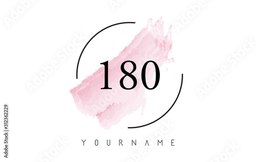 Number 180 Watercolor Stroke Logo Design with Circular Brush Pattern. photo