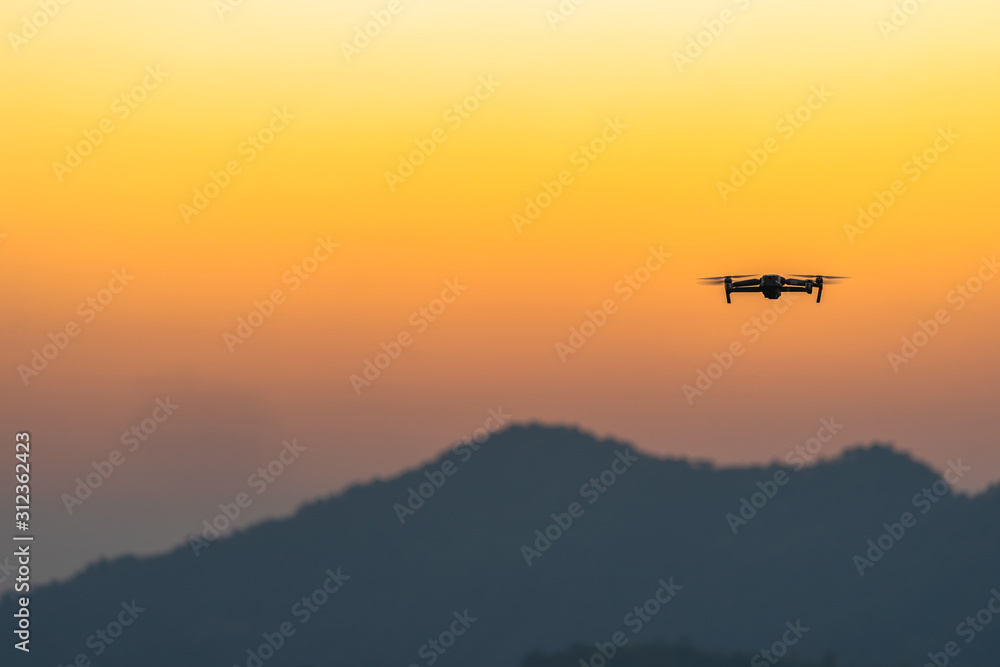 Drone flying for take a picture in sunset at Phu Lanka Nan Thailand