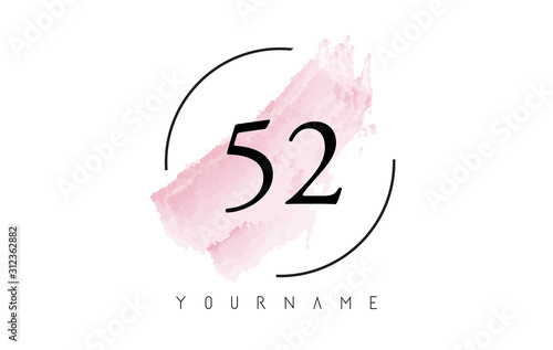 Number 52 Watercolor Stroke Logo Design with Circular Brush Pattern. photo