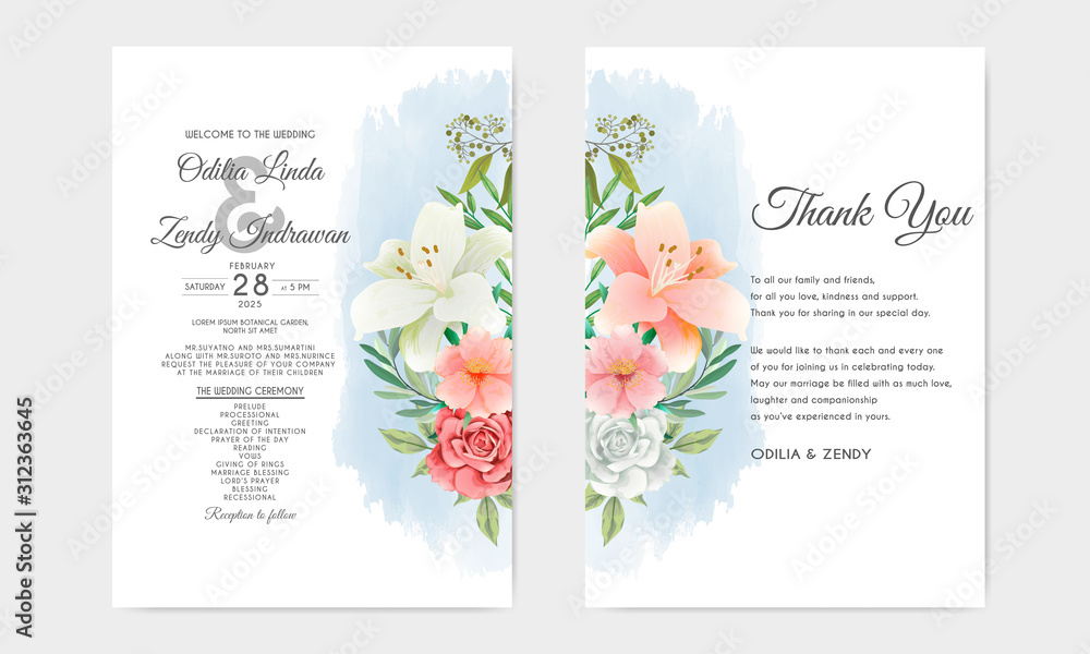wedding invitation with beautiful flower themes