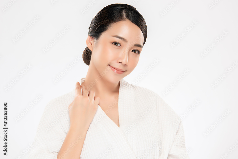 Beautiful Young Asian Woman with Clean Fresh Skin. Face care, Facial treatment, on white background, Beauty and Cosmetics Concept. Beautiful Young Asian Woman with Clean Fresh Skin. Face care, Facial treatment, on white background, Beauty and Cosmetics Concept.