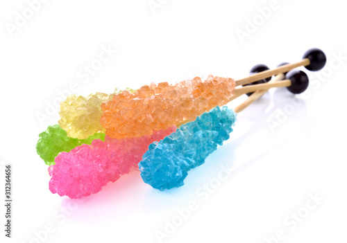 colorful sugar crystal candy on wooden stick
