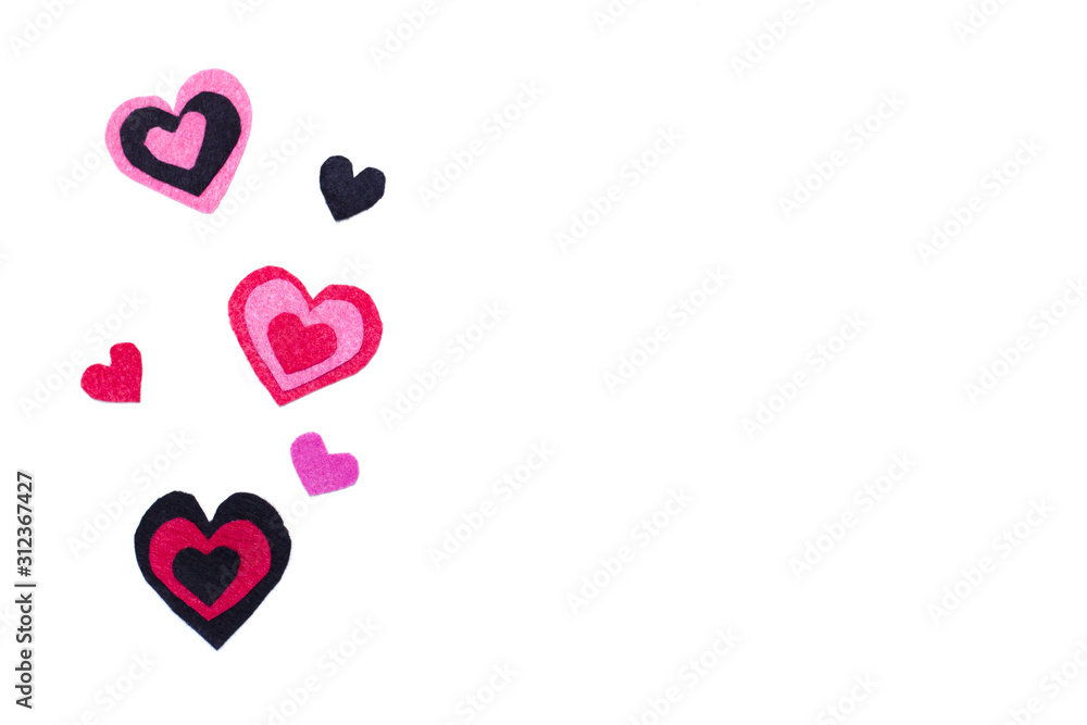 White background with hearts. Copy space. Place for text and design