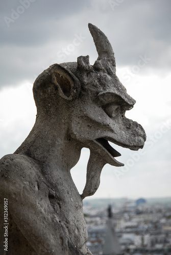 Gargoyle yelling on top of Notre Dame