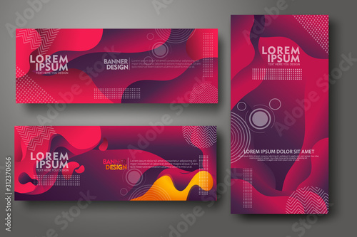 Banner set design template in trendy vibrant gradient colors with abstract fluid shapes