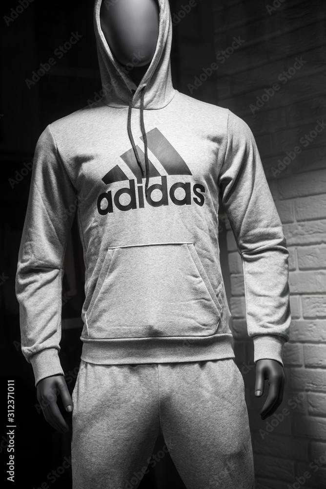 Mulhouse - France - 29 December 2019 - Closeup of Grey sweatsuit. by Adidas  on mannequin in fashion store showroom Stock 사진 | Adobe Stock