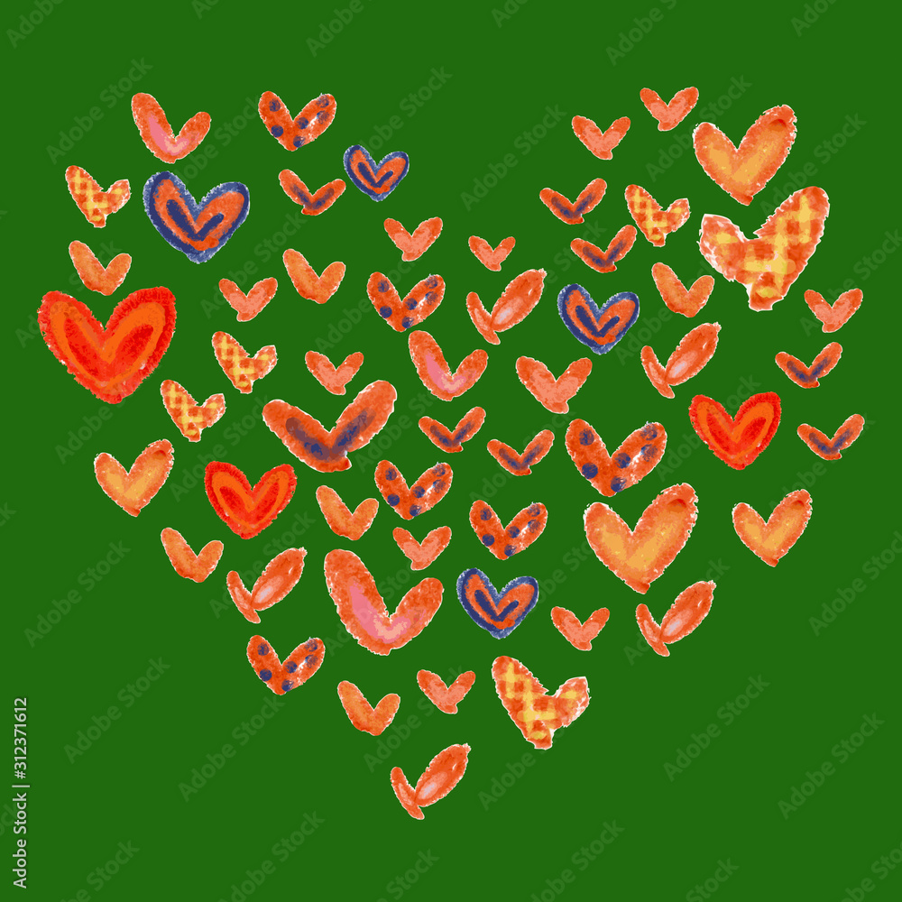 クレヨン風ハートいっぱい中央黒板背景 Stock Vector Adobe Stock