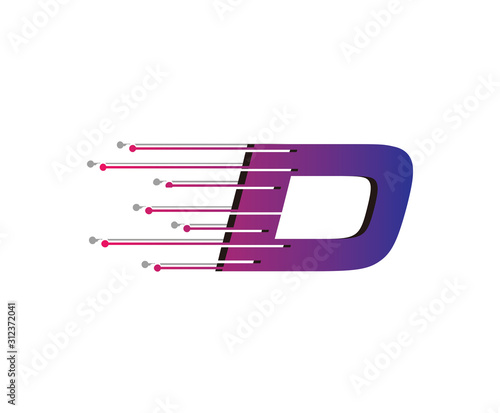 D Letter Digital Data Logo Icon, Fast Hi-tech D Design Concept.