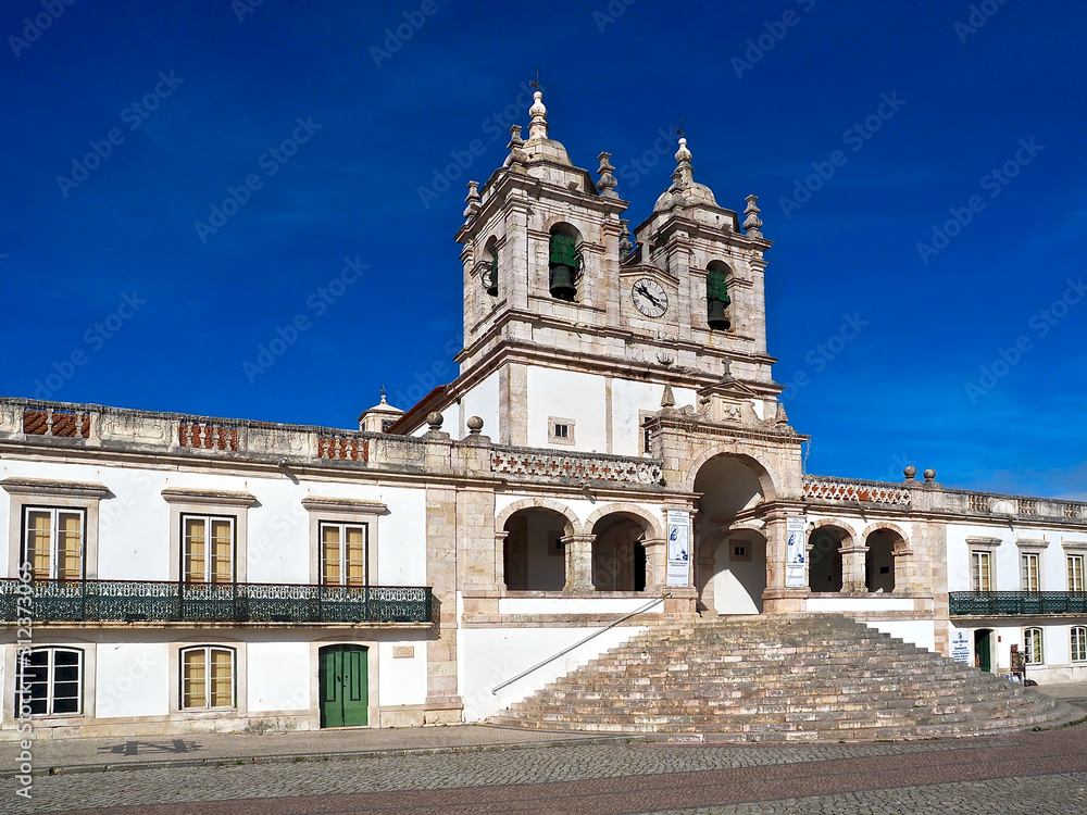 City church of Nazare named Nossa Senhora at the Atlantic ocean coast of Portugal